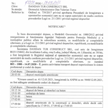 AUTORIZAȚIE TRANSPORT DEȘEURI NEPERICULOASE